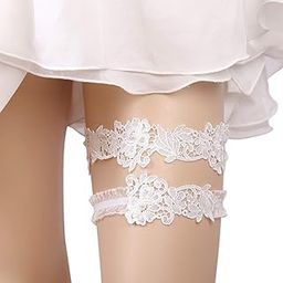 2PCS Lace Garter Set Elegant Elastic Pearl Decor Leg Ring Bridal Garter Prom Party-image-54