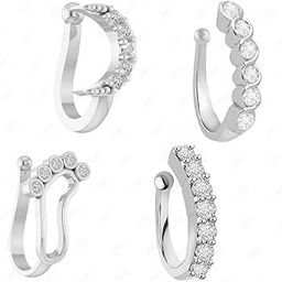 FASHIONS Trendy Crystal Stone Non-Piercing Clip on Pressing NosePin Type Combo Stud Nose ring for Girls & Women - 4 Pcs-17