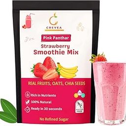 CREVEA Strawberry Smoothie Mix (Serves 7-8) - Natural Fruits, Oats, Chia Seeds, Protein & Fiber - No Refined Sugar - Delicious & Nutritious Shake - Omega-3, Immune Boosting - Healthy Drink 210G-0