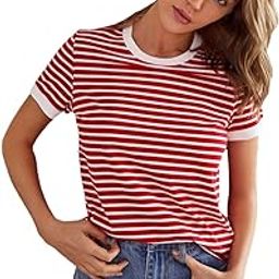 Stripe Printed Short Sleeve Regular Fit Top for Women-image-93
