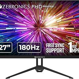 Zebronics 27 inch IPS Panel 180Hz Gaming Monitor with FHD 1080p, Free sync support, DP, 2x HDMI,300 Nits max, 16.7M colors, Built-in speakers and Bezel less design ZEB-S27A-11
