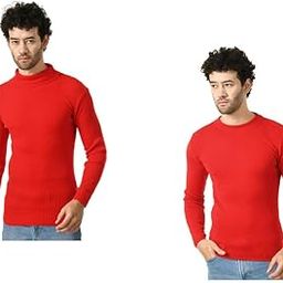 Men Solid Wool Warm Sweater and High Neck Skivvy for Winter (Pack of 2) Red2::Red-image-45
