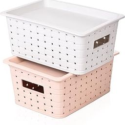 Homestic BPA Free Attractive Design Multipurpose Small Trendy Storage Basket With Lid|Material-Plastic|Color-Gray,Beige|Pack of 2-picture-26