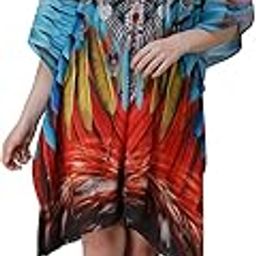 Short Parrot Digital Printed | Crepe Kaftan | Vacation Wear | Beach Wear | Coverups | Kaftan Dress | for Women | Free Size [M-3XL] Multicolour-picture-16