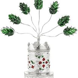 Arya Silver Plated TULSI Plant Round Shape with Green Leaves Meenakari Work Puja Samagri Kit for Daily Worship, Diwali, Navratri & Gifting, Decorative,Temple-image-96