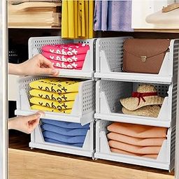 Aliensware 6Pcs Large Size Clothes Storage Rack, Clothes Organizer for Wardrobe, Stackable & Foldable Closet Organizer Drawer for Almirah Storage, Living Room, Bathroom, Kitchen, Office (White)-image-73