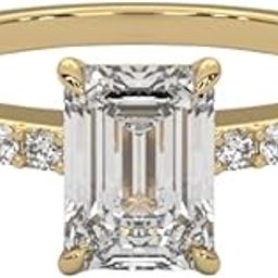 Solitaire Emerald Cut Moissanite Engagement Ring with Accents | 925 Sterling Silver 18k Gold Plated Women's Fine Jewelry | Brilliant Luxury for Special Occasions-image-28