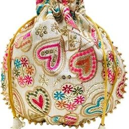 Heart Shape Multi Color Embroidered Wedding Potli Bag-image-92