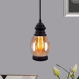 Homesake Vintage Industrial Hanging Pendant Light, Black Metal and Glass Shade, Adjustable Cord, Decorative Ceiling Lamp for Living Room, Dining Room, Kitchen, Bedroom, Home Decor, Warm Glow(Oval)-image-81