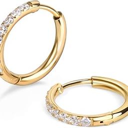 Hypoallergenic Unisex Surgical Steel Small Cubic Zirconia Huggie Hoop Earring, Color Gold - Silver - Rose Gold - Black - Rainbow, Size 6mm- 12mm Safe for Sensitive Ear-image-74