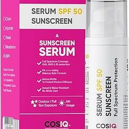 Cos-IQ Sunscreen SPF 50 Serum, PA++++ | For Oily, Dry, Acne-prone Skin |Ultra Lightweight Texture |Non-Greasy |No White Cast |Broad Spectrum Protection & Blue Light Protection | For Men & Women | 30ml-31