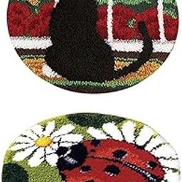 CALANDIS? 2 Sets Cat Ladybug Latch Hook Kits Carpet Latch Hooking Rug Kit Cushion | Latch Hooking Kits | Latch Hooking | Rug Making | Needlecrafts & Yarn-12