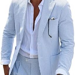 Mens Blue Seersucker Summer Suit Grooms Sear Sucker Suit for Wedding Mens Formal Suits Slim Fit-image-70