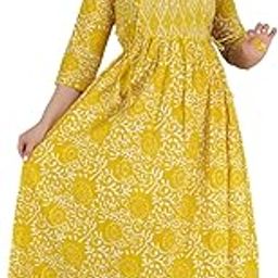 Women Rayon Comfortable Round Neck Three Quarter Sleeves Anarkali Maternity and Nursing Kurta Yellow-image-74