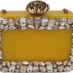 Clutch Bag Hand Bag Acrylic Clutches for Women Bridal Clutches for Wedding Celebrities Party Evening Marble Purse Floral Bridal Clutch For Women's & Girls (YELLOW)-image-37