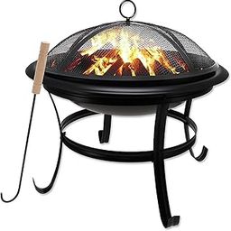 Gas One 22 in Outdoor– Wood Burning Fire Pit with Mesh Lid and Fire Picker – Durable Alloy Steel Fire Pits for Outside – Small Fire Pit for Backyard, Porch, Deck, Camping, BBQ-6