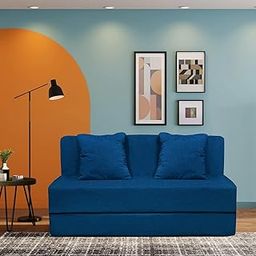 WaiStrong 7 Inches Single Seater Sofa Cum Bed | 1 Inch PU Soft & 6 Inch EPE Hard Support Foam | Folding/Foldable 1 Seater Sofa Bed | Washable Jute Fabric Cover- Including Cushion | 3' X 6' Ft | Blue-image-5
