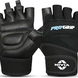 Nivia Pro Grip Genuine Leather Gloves,Gym Gloves for Men and Women Weightlifting Gloves,Stretch Fabric with Neoprene Strap, 1/2 Finger Durable Wight Lifting Gloves - Black(Large)-picture-5