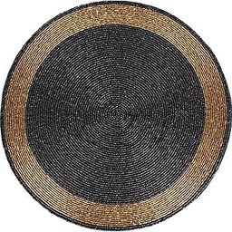 DREAMY WALLS Home Kitchen Counter Dining Table Decorative Elegant and Luxurious Gift Anti-Skid Satin Back Black & Gold Glass Beaded Round Placemat - 14"-image-1