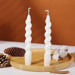 Spiral Twisted White Taper Candles, 2-Pack, Decorative Design-image-49