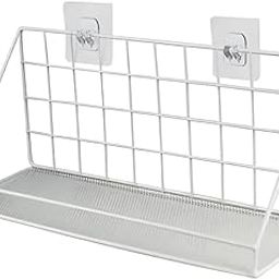 VDNSI Metal Wall Mount Floating Shelves Self-Adhesive Home Decor Shelf Wall Decoration Holder Shelves Plant Display Racks for Bedroom Living Room Bathroom Kitchen Office, (White)-image-80