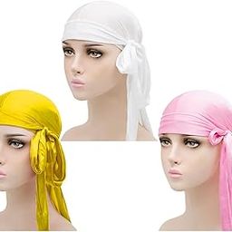 Durag Cap Long Tail 3PCS Lightweight Unisex Fashion Decorative Turban Head Wrap Soft Headwear Teen Lady Adjustable Men Man Yoga-image-44