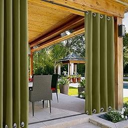 Duronet - Waterproof & Sun Blockage Top & Bottom Eyelete Outdoor Curtains (Military Green, 4.5 X 9 Feet, Polyester), Pack of 2-25