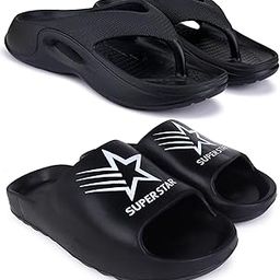 Combo Pack of 2 Slipper/Flip Flops/Slides/Clogs/Sandals for Men (V-600 Vs YEE-Besmiley & Superstar)-image-56