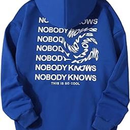 Nobody Knows Graphic Hoodie, Royal Blue Cotton Sweatshirt with White Text Print-image-2
