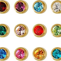 studex 4MM Assorted January – December Bezel Birthstone 24K Pure Gold Plated Piercing Ear Stud (12 Pair) | Ideal for Every Day wear-picture-37