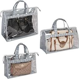 HomeStrap Set Of 3,Pvc Transparent Bags For Handbag Storage For Wardrobe|Dustproof|Moistureproof,Polyvinyl_Chloride,Grey-15