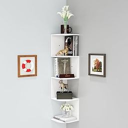 WooDinto Contemporary Zigzag Corner Wall Shelf for Living Room, Rack for Wall Decor, Display Shelves for Guestroom, Office, Studio, Beauty Salon (5 - Tiers) (White)-17