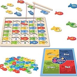 Lefan Wooden Magnetic Fishing Game Toddlers Montessori Motor Skills Toy Letters Numbers Color Sorting Mat Preschool Learning ABC Puzzle Birthday Toys Gift for 3 4 5 6 7+ Year Kids-30