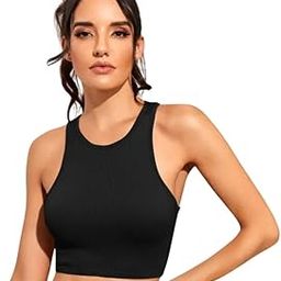 Ribbed Yoga Crop Top – High Neck Racerback Tank Top Activewear for Women-image-85