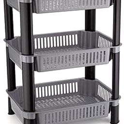 Black Olive Kitchen Storage Rack - Plastic 3 Layer Trolly Racks & Multipurpose Shelf Stand Space Saving Storage Basket for Office Restaurant Storge Vegetable and Fruits Racks-31