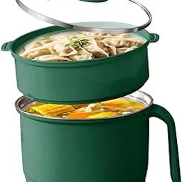 1.5L Electric Kettle Electric Cooker with Steamer - Non-Stick Mini Hot Pot for Soup, Automatic Inner Steel Electric Rice Cooking Pot with Lid Egg Boiler & Steamer (Green) (Cooking Pot+Steamer)-image-19