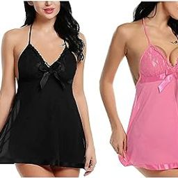 Babydoll Lingerie Set for Honeymoon for Woman Thongs | Sexy Night Dress | Hot Nighty for Women | Above Knee Baby Doll Night Dress | Black,Pink-image-101