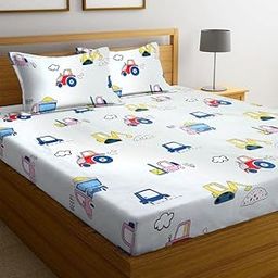 NHD HOME Premium Cotton Flat Double Bedsheets With 2 Pillow Covers | Double Bed Breathable | Wrinklefree | Ultrasoft 220 TC Supersoft | 90X90 Inches, 7X7.5 Feet | Kids Printed Bus Car Jeep,Multicolour-image-31