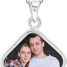 925 Sterling Silver personalized Pendant Necklace for Women and Teen | Customized BIS Hallmarked Photo Double Sided Picture Square Shape Necklace | Transparent Resin Necklace Gift-image-7