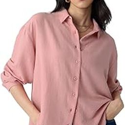Textured Shirt: Rose Pink Women and Girls Long Sleeves Collared Neck Button Front Viscose Blend Boyfriend Shirts-picture-3