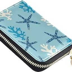 Underwater Coral Reef Starfish RFID Credit Card Wallet, Microfiber Leather Zipper Card Case Holder for Women-picture-14