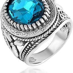 Missmister Gold plated Created Turquoise Facetted Gemstone Firoza Fashion Jewellery Finger ring for Men-image-71