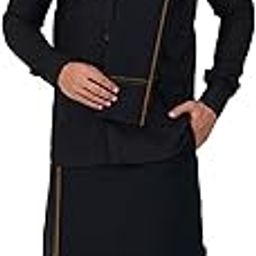 Mens Small Border (Roja) Flexi Adjustable Readymade Pocket Black Dhoti + Readymade Full Sleeve Shirt + Black Small Border towel-image-96