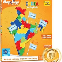 Imagimake Mapology India with State Capitals - Educational Toy and Learning Aid for Boys and Girls - India Map Puzzle - Jigsaw Puzzle, 25 Pieces, Kids-3