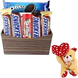 SFU E Com Chocolate Gift Hamper With Skitle Original | Valentine Heart Teddy Bear With Chocolate Combo | Valentine Chocolate Hamper | 994-2