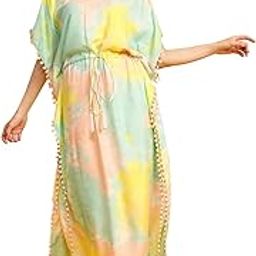 Women's Rayon Tie-Dye Print Long Kaftan in Multi-image-13