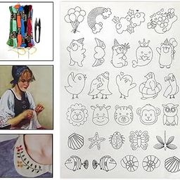 Embroiderymaterial Stick and Stitch Embroidery Patches Patterns, Water Soluble Wash Away Embroidery Transfer Stabilizer Paper with Pre-Printed Designs, Threads, Needle & Cutter for Sewing-image-71