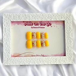 NailsOnTheGo Women’s Premium Reusable Set of 20 Artificial Press Ons| Ready to Wear Fake Nails | Lightweight & Long Lasting Press On Nails|Hand Made|Long & Square|Pretty in Yellow Nail Set|PO-LS-15-Y-image-69