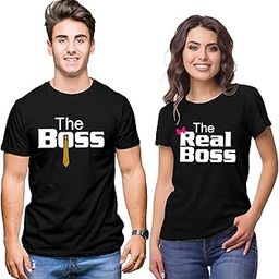 Hangout-Hub024$P Couple Tshirts for Couples | Printed The Boss The Real Boss T-Shirts | Men's and Women's Round Neck T-Shirt (Pack of 2, Cotton, Half Sleeves)-image-57