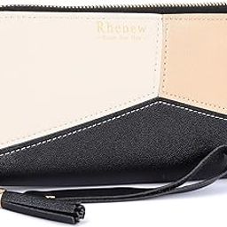 Slim Faux Leather Zip Around Stylish Womens Wallet Clutch Handheld Ladies Purse with Multiple Card Holders (White Beige Black)-10